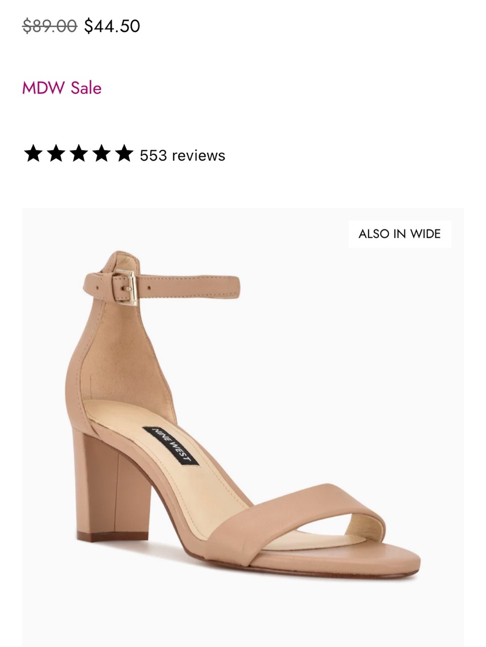 Nine West Tan/Nude Ankle-Strap Block Heel Sandal
